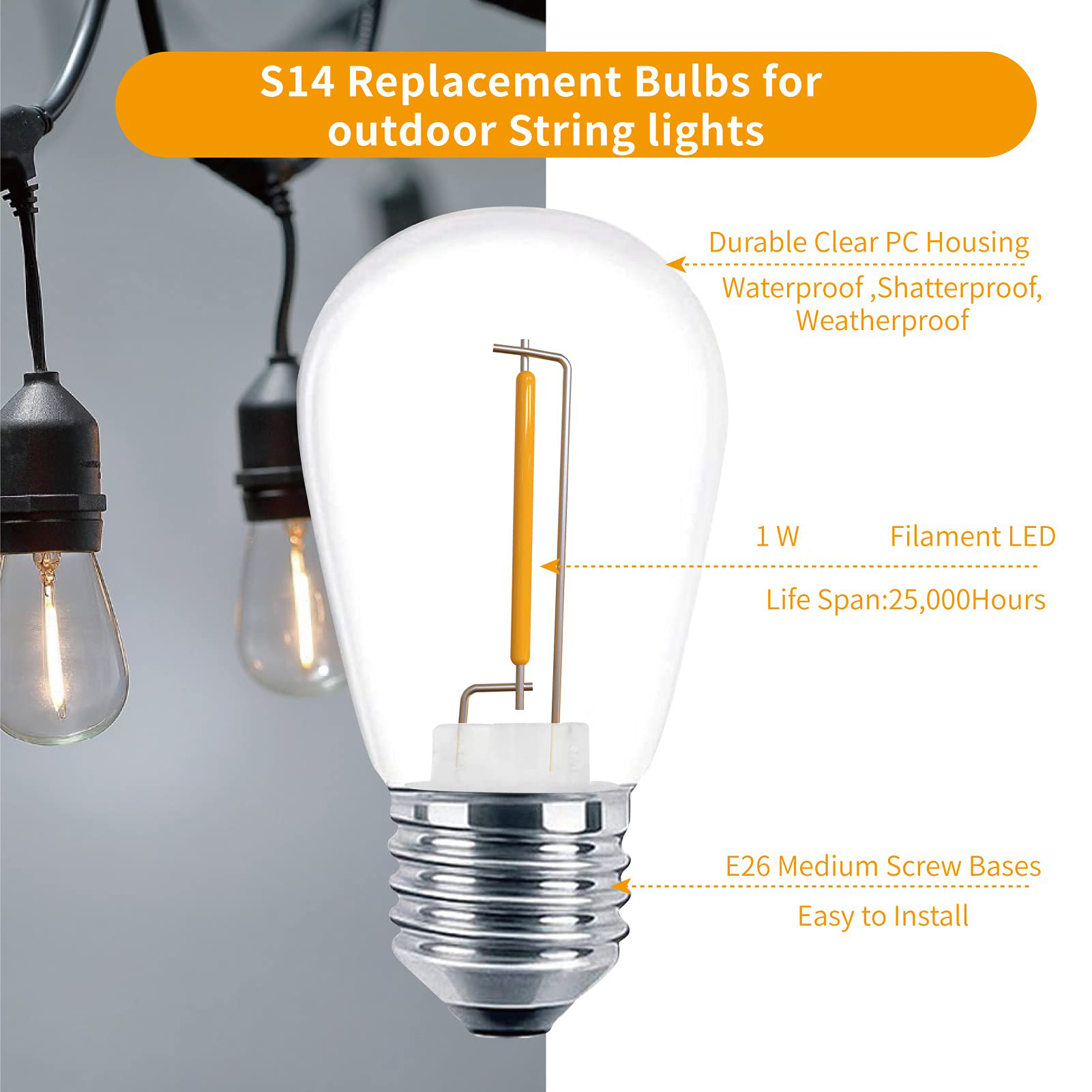 Lampu pengganti LED S14, 1W E2 - Smart Garden Umbrella ulasan dan harga